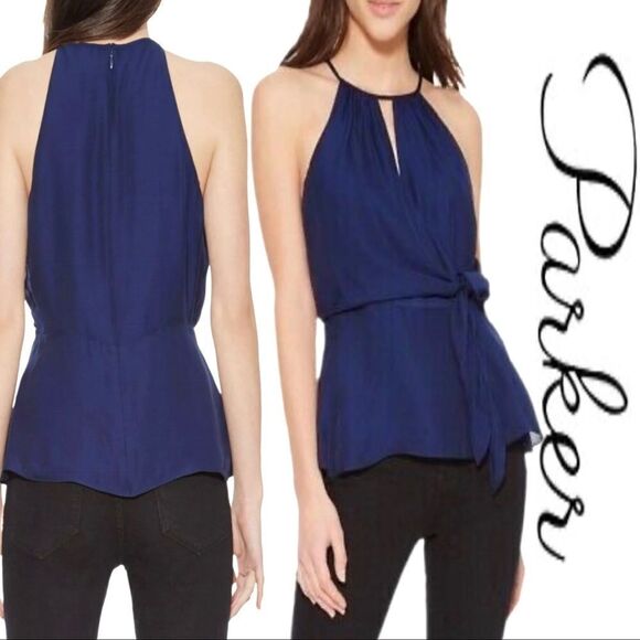 Parker Sally Tie Front Keyhole Blouse - Picture 1 of 6